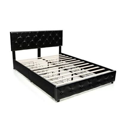 Full/Queen PU Leather Upholstered Platform Bed with 4 Drawers-Full Size - Simple Bed Frame