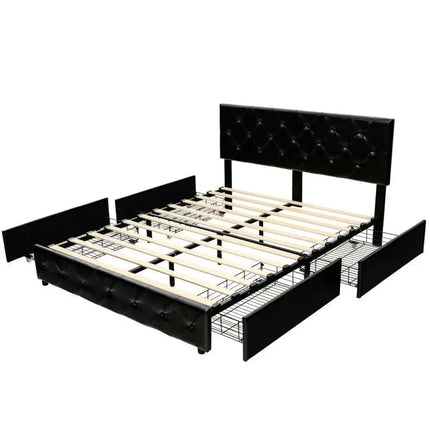 Full/Queen PU Leather Upholstered Platform Bed with 4 Drawers-Full Size - Simple Bed Frame