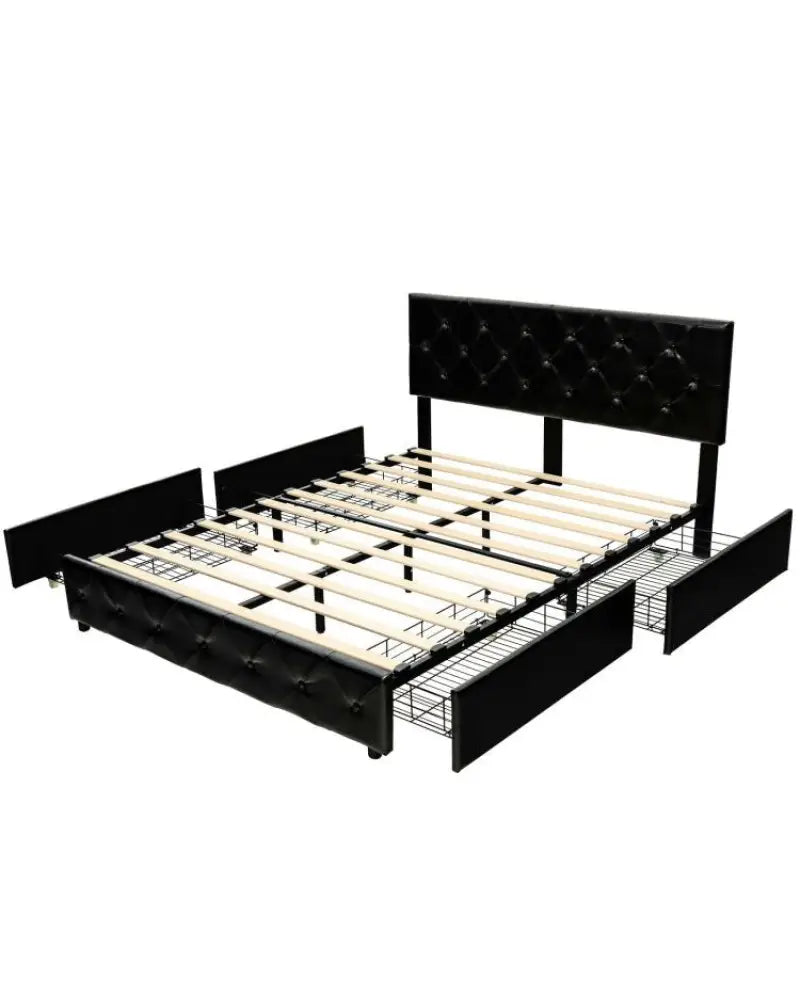 Full/Queen PU Leather Upholstered Platform Bed with 4 Drawers-Full Size - Simple Bed Frame