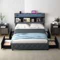 Full/Queen Size Bed Frame with Adjustable Storage Headboard and Wooden Slat Support-Full - Gray - Simple Bed Frame
