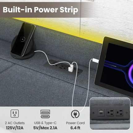Full/Queen Size Bed Frame with LED Lights and Charging Station-Full Size - Gray - Simple Bed Frame