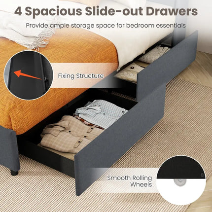 Full/Queen Size Bed Frame with LED Lights and Charging Station-Full Size - Gray - Simple Bed Frame