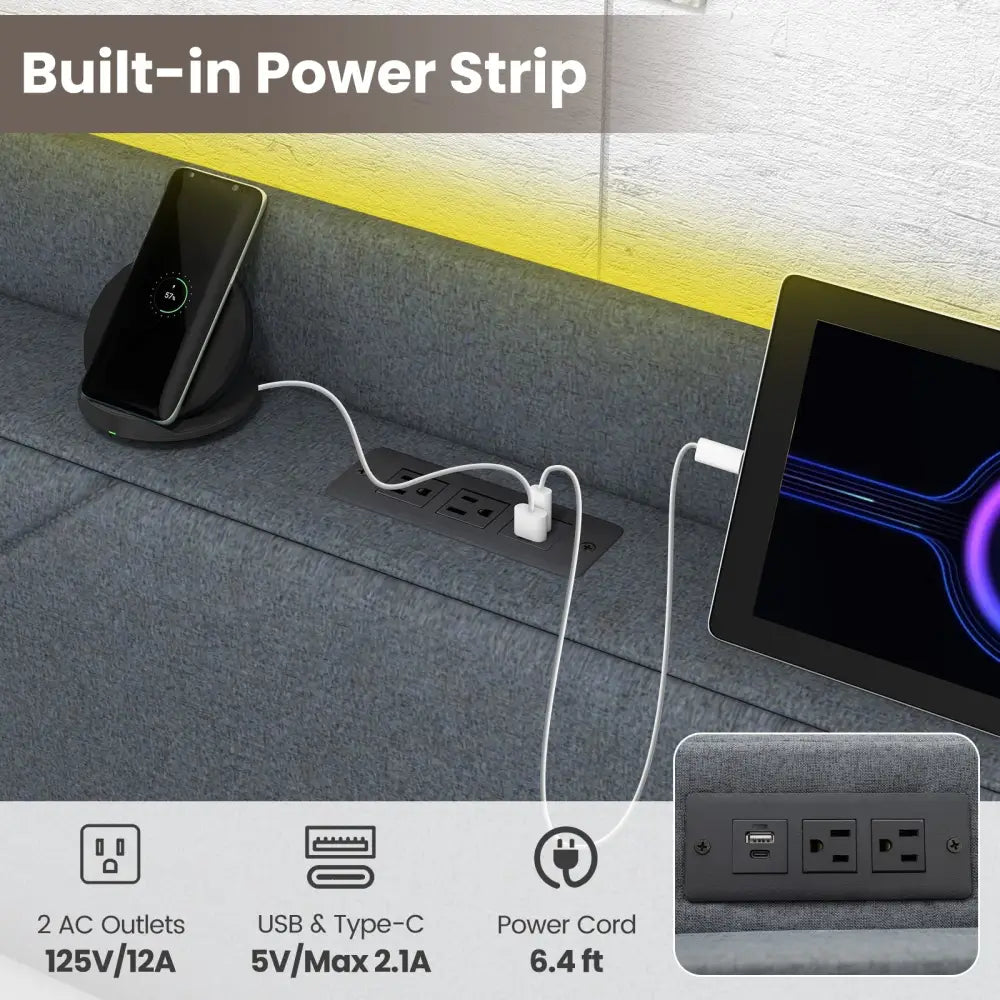 Full/Queen Size Bed Frame with LED Lights and Charging Station-Queen Size - Gray - Simple Bed Frame
