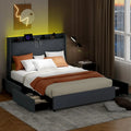 Full/Queen Size Bed Frame with LED Lights and Charging Station-Queen Size - Gray - Simple Bed Frame