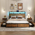 Full/Queen Size Bed Frame with Smart LED Lights and Storage Drawers-Queen Size - Rustic Brown - Simple Bed Frame