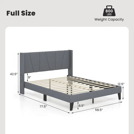 Full/Queen Size Bed Frame with Wingback Headboard and Wood Slat Support-Full Size - Gray - Simple Bed Frame