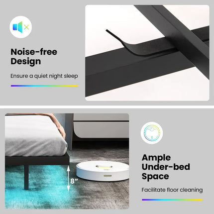 Full/Queen Size Floating Bed Frame with LED and Headboard and Charging Station-Queen Size - Gray - Simple Bed Frame