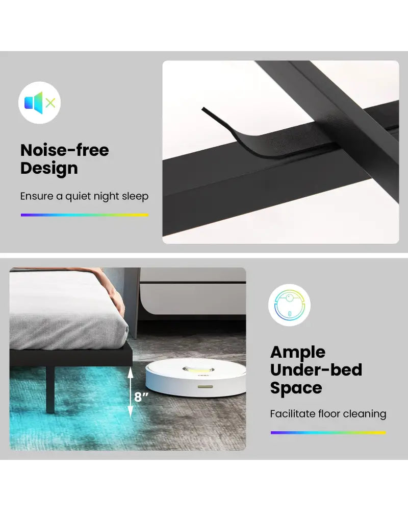 Full/Queen Size Floating Bed Frame with LED and Headboard and Charging Station-Full Size - Gray - Simple Bed Frame