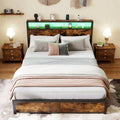 Full/Queen Size LED Bed Frame with Charging Station and 4 Storage Drawers-Queen - Simple Bed Frame
