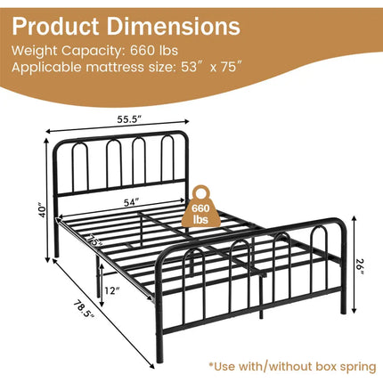 Full/Queen Size Metal Bed Frame with Headboard and Footboard-Full Size - Black - Simple Bed Frame