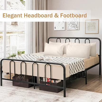 Full/Queen Size Metal Bed Frame with Headboard and Footboard-Full Size - Black - Simple Bed Frame