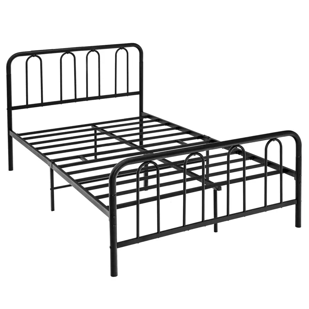 Full/Queen Size Metal Bed Frame with Headboard and Footboard-Full Size - Black - Simple Bed Frame