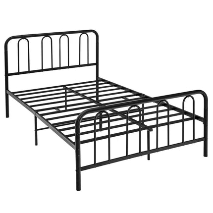 Full/Queen Size Metal Bed Frame with Headboard and Footboard-Full Size - Black - Simple Bed Frame