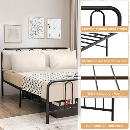 Full/Queen Size Metal Bed Frame with Headboard and Footboard-Full Size - Black - Simple Bed Frame