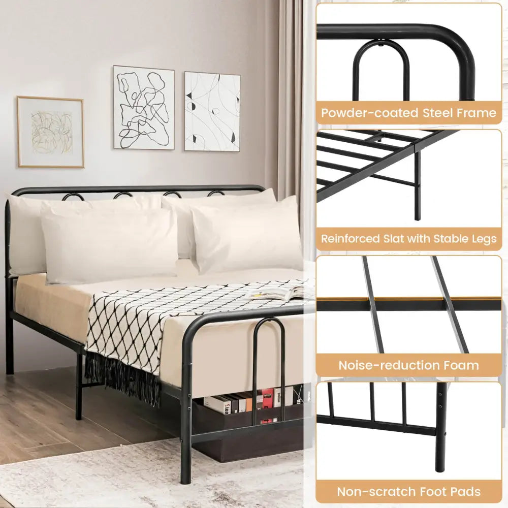 Full/Queen Size Metal Bed Frame with Headboard and Footboard-Full Size - Black - Simple Bed Frame