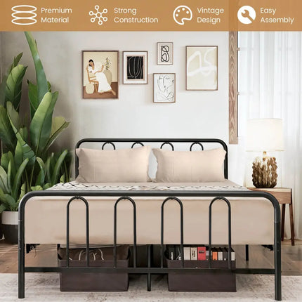 Full/Queen Size Metal Bed Frame with Headboard and Footboard-Full Size - Black - Simple Bed Frame
