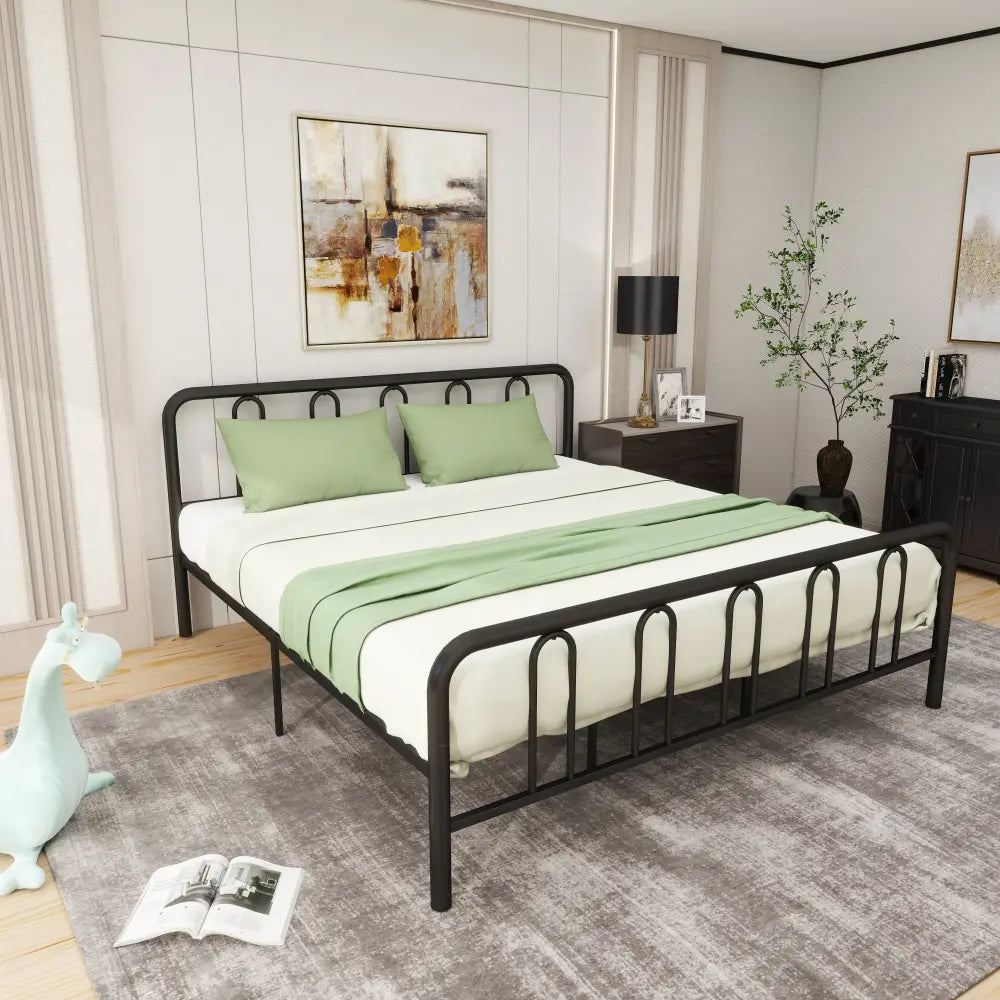 Full/Queen Size Metal Bed Frame with Headboard and Footboard-King Size - Simple Bed Frame