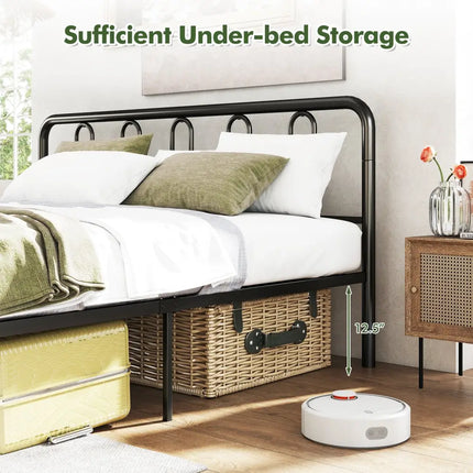 Full/Queen Size Metal Bed Frame with Headboard and Footboard-King Size - Black - Simple Bed Frame