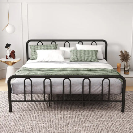 Full/Queen Size Metal Bed Frame with Headboard and Footboard-King Size - Black - Simple Bed Frame