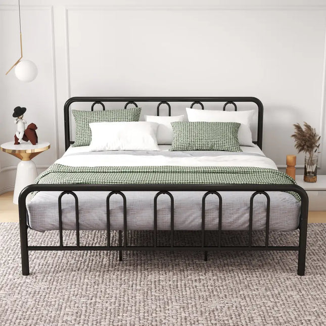 Full/Queen Size Metal Bed Frame with Headboard and Footboard-King Size - Black - Simple Bed Frame