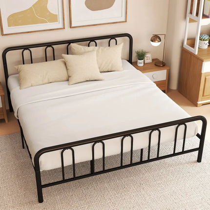 Full/Queen Size Metal Bed Frame with Headboard and Footboard-King Size - Black - Simple Bed Frame