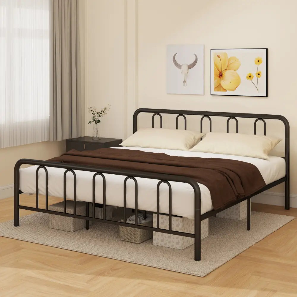 Full/Queen Size Metal Bed Frame with Headboard and Footboard-King Size - Simple Bed Frame