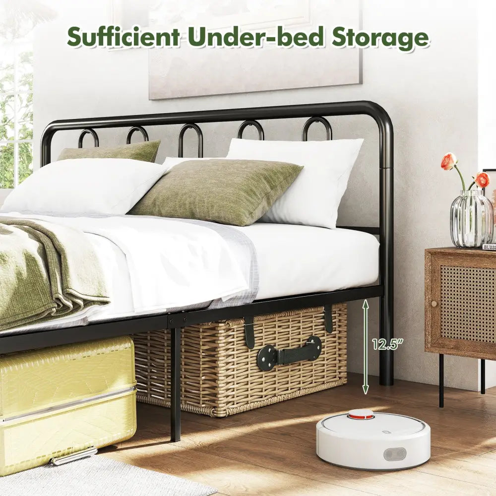 Full/Queen Size Metal Bed Frame with Headboard and Footboard-King Size - Simple Bed Frame