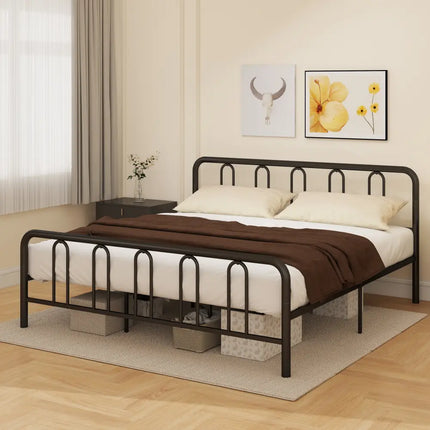 Full/Queen Size Metal Bed Frame with Headboard and Footboard-King Size - Black - Simple Bed Frame