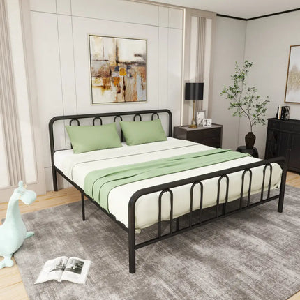 Full/Queen Size Metal Bed Frame with Headboard and Footboard-King Size - Black - Simple Bed Frame