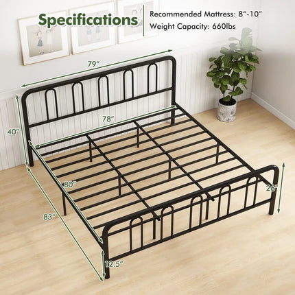 Full/Queen Size Metal Bed Frame with Headboard and Footboard-King Size - Black - Simple Bed Frame