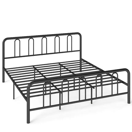 Full/Queen Size Metal Bed Frame with Headboard and Footboard-King Size - Black - Simple Bed Frame