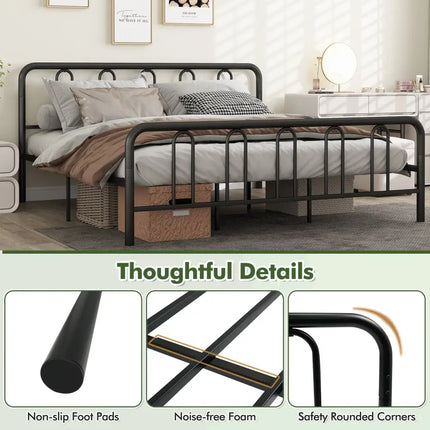 Full/Queen Size Metal Bed Frame with Headboard and Footboard-King Size - Black - Simple Bed Frame