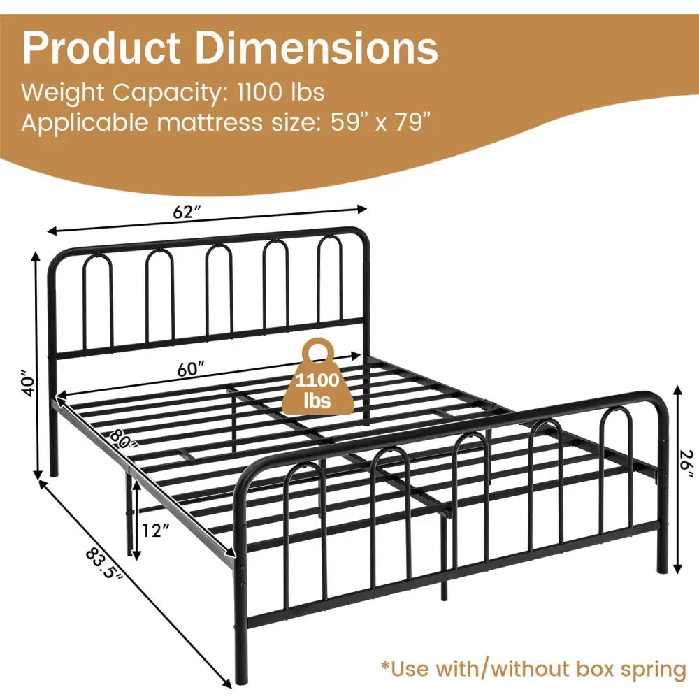 Full/Queen Size Metal Bed Frame with Headboard and Footboard-Queen Size - Black - Simple Bed Frame