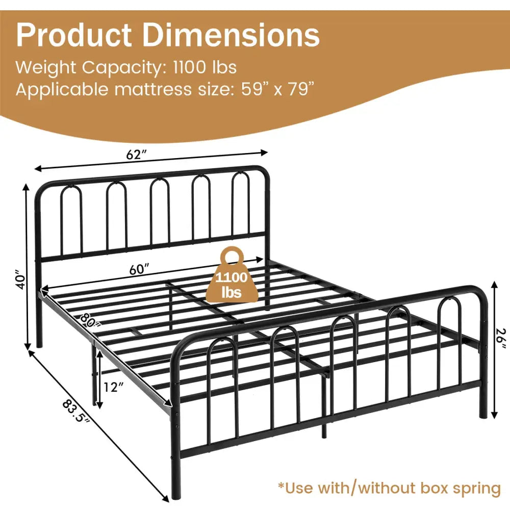 Full/Queen Size Metal Bed Frame with Headboard and Footboard-Queen Size - Black - Simple Bed Frame