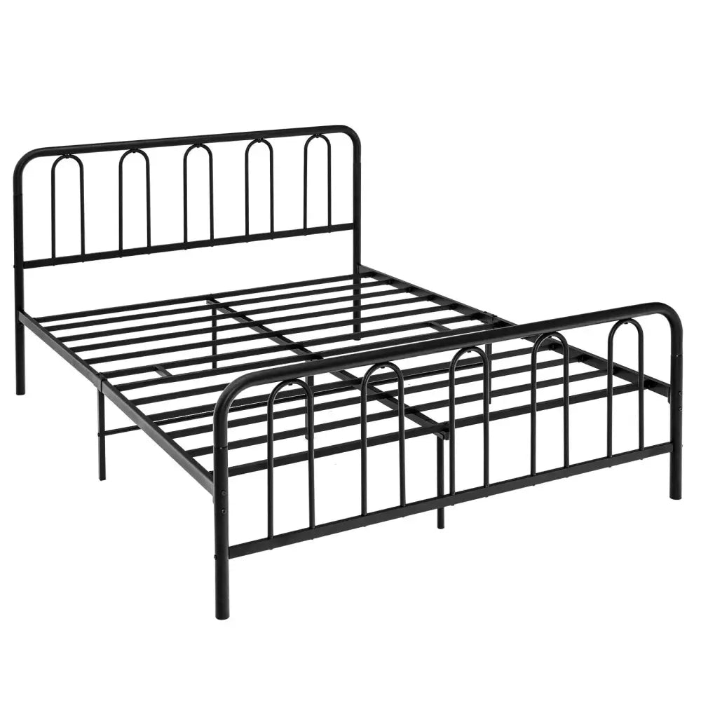 Full/Queen Size Metal Bed Frame with Headboard and Footboard-Queen Size - Black - Simple Bed Frame