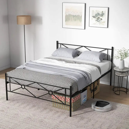 Full/Queen Size Metal Platform Bed Frame with Headboard and Footboard-Queen Size - Black - Simple Bed Frame