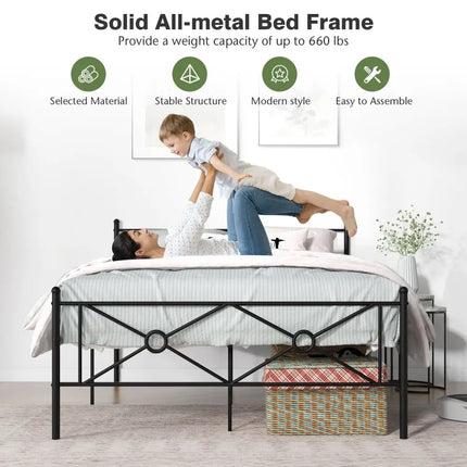 Full/Queen Size Metal Platform Bed Frame with Headboard and Footboard-Full Size - Black - Simple Bed Frame