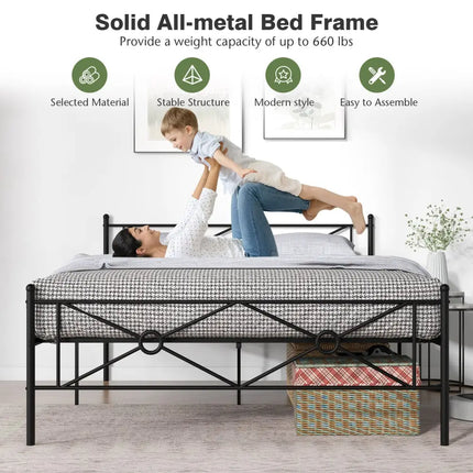 Full/Queen Size Metal Platform Bed Frame with Headboard and Footboard-Queen Size - Black - Simple Bed Frame