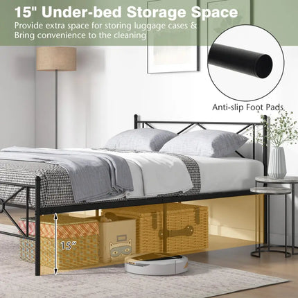 Full/Queen Size Metal Platform Bed Frame with Headboard and Footboard-Queen Size - Black - Simple Bed Frame