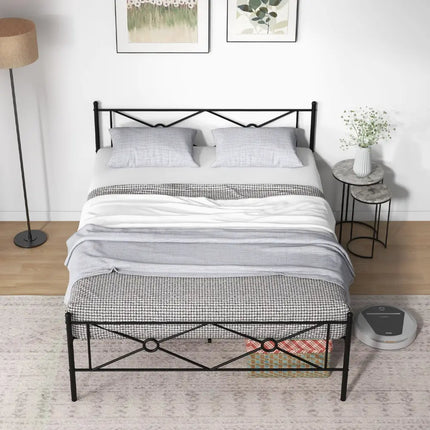 Full/Queen Size Metal Platform Bed Frame with Headboard and Footboard-Queen Size - Black - Simple Bed Frame