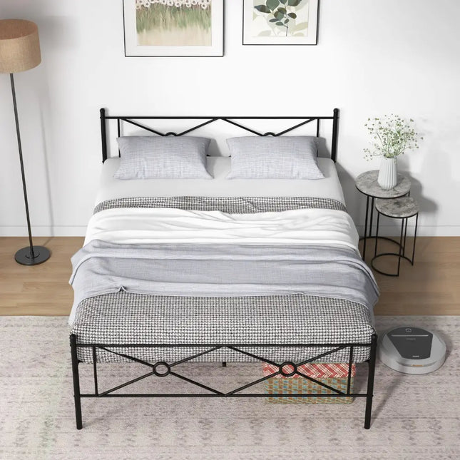 Full/Queen Size Metal Platform Bed Frame with Headboard and Footboard-Queen Size - Black - Simple Bed Frame
