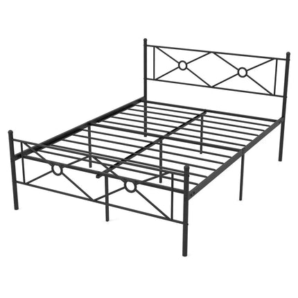 Full/Queen Size Metal Platform Bed Frame with Headboard and Footboard-Full Size - Black - Simple Bed Frame