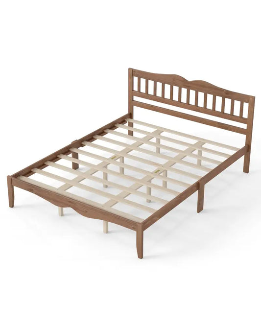 Full/Queen Size Modern Farmhouse Style Bed Frame with Solid Wood Frame White Walnut-Queensize - Simple Bed Frame