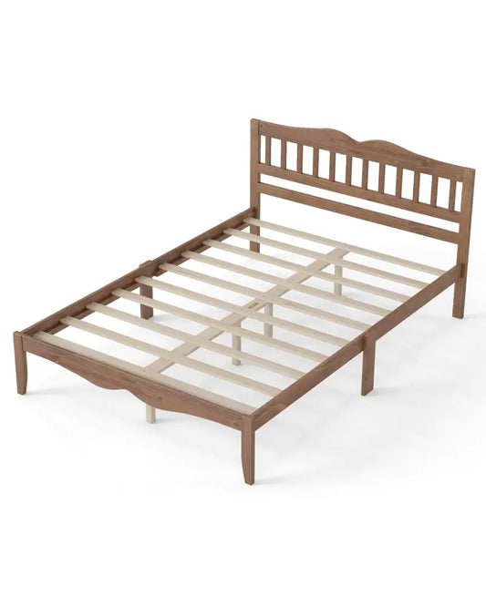 Full/Queen Size Modern Farmhouse Style Bed Frame with Solid Wood Frame White Walnut-Fullsize - Simple Bed Frame