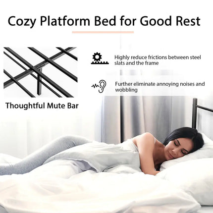 Full/Queen Size Platform Bed Frame with High Headboard-Full Size - Black - Simple Bed Frame