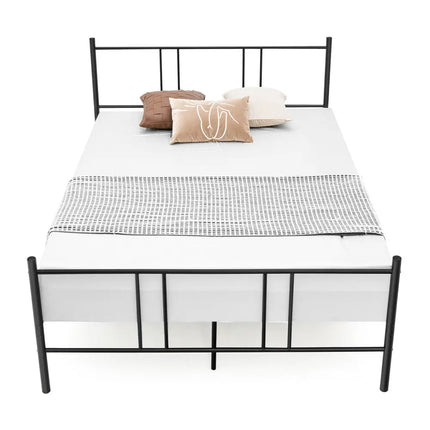 Full/Queen Size Platform Bed Frame with High Headboard-Full Size - Black - Simple Bed Frame