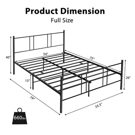 Full/Queen Size Platform Bed Frame with High Headboard-Full Size - Black - Simple Bed Frame