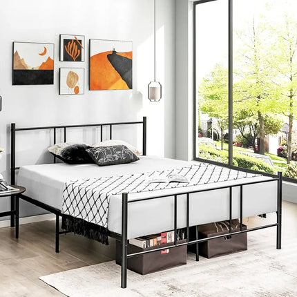 Full/Queen Size Platform Bed Frame with High Headboard-Full Size - Black - Simple Bed Frame