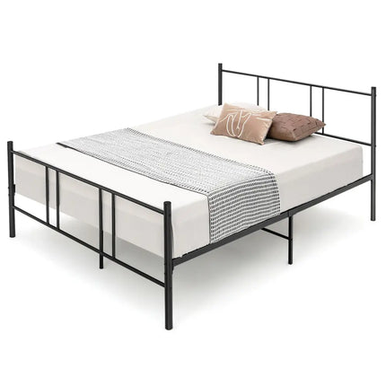 Full/Queen Size Platform Bed Frame with High Headboard-Full Size - Black - Simple Bed Frame
