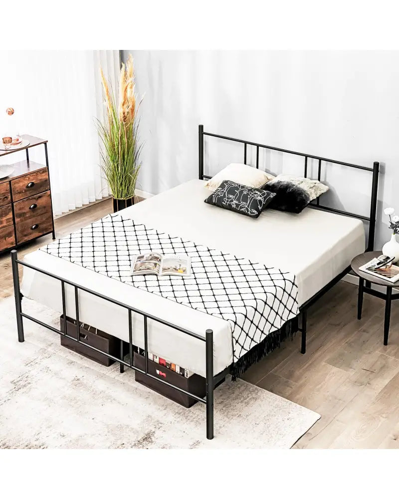 Full/Queen Size Platform Bed Frame with High Headboard-Queen Size - Black - Simple Bed Frame